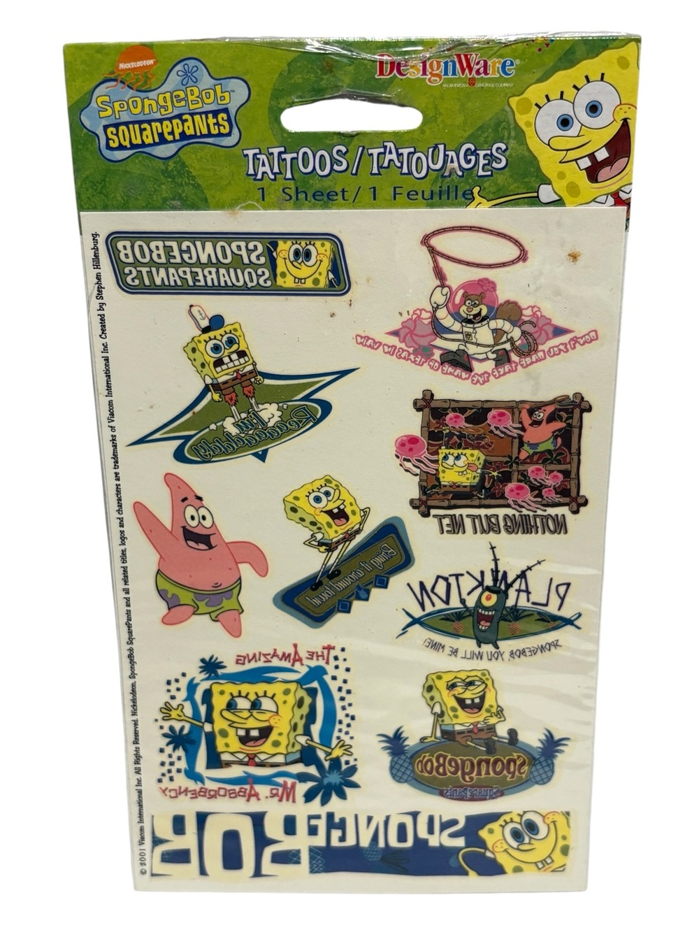 Vintage 2001 SpongeBob Squarepants Tattoos Design Ware NEW Sealed